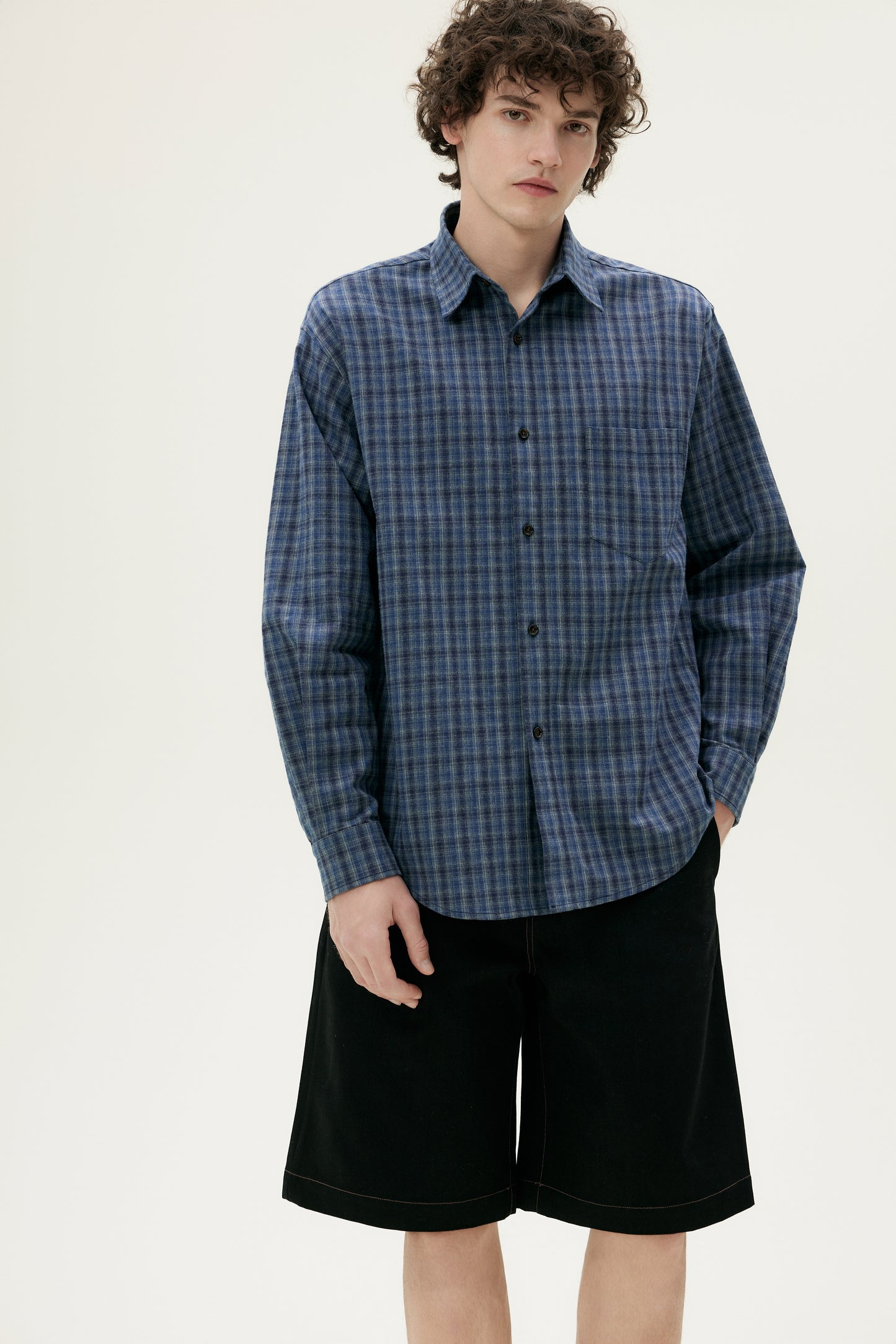 Weave Blue Plaid Cotton Shirt
