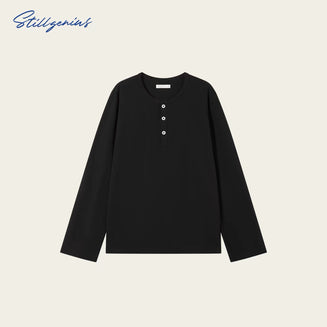 Tubular knit Henry collar long sleeve